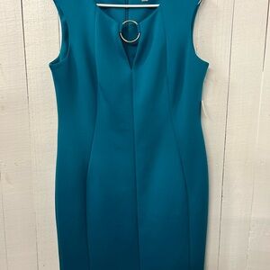 Calvin Klein Blue Sleeveless V-neck Sheath Dress